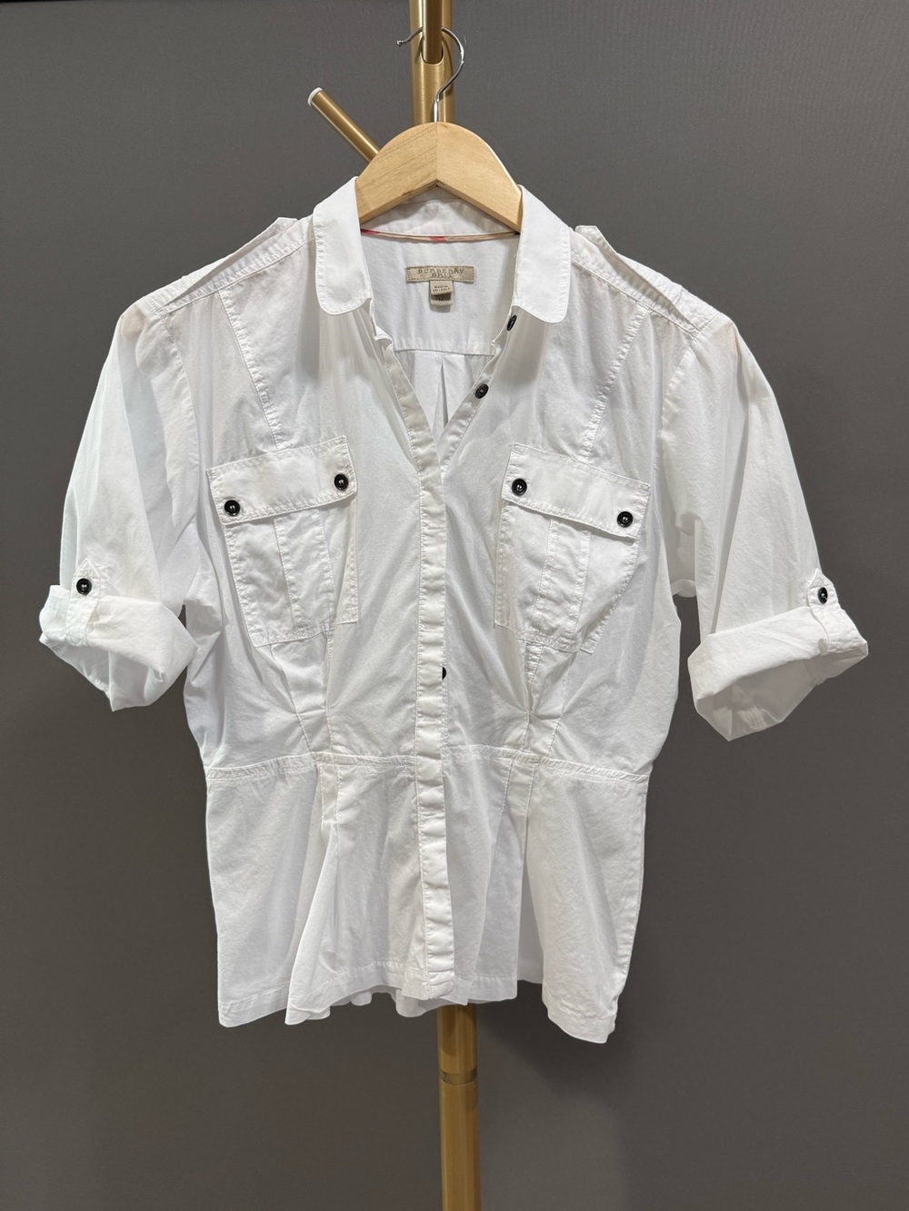 Burberry Brit Y2K Roll Up Sleeves Pleated Shirt Blouse